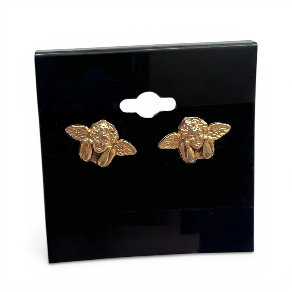 Vintage Gold Angel Cherub Stud Earrings - Women Jewelry
